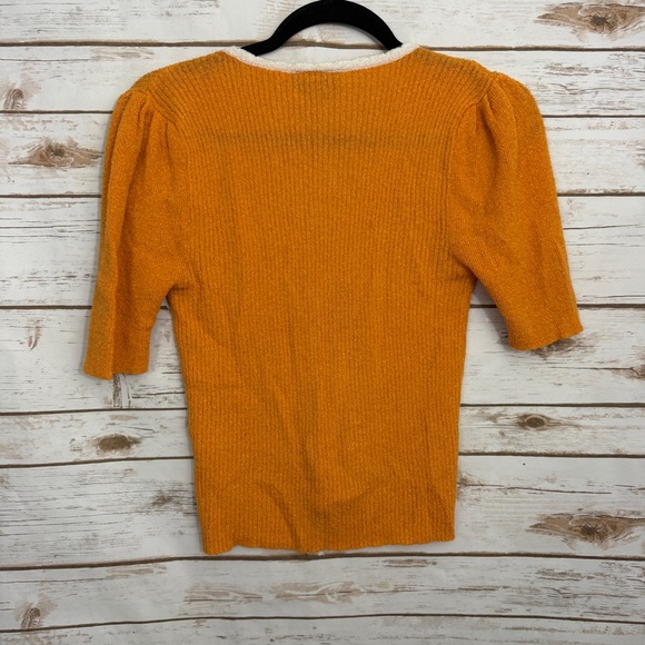 ModCloth Orange Ribbed Button Short Sleeve Cardigan Sweater - Picture 2 of 5